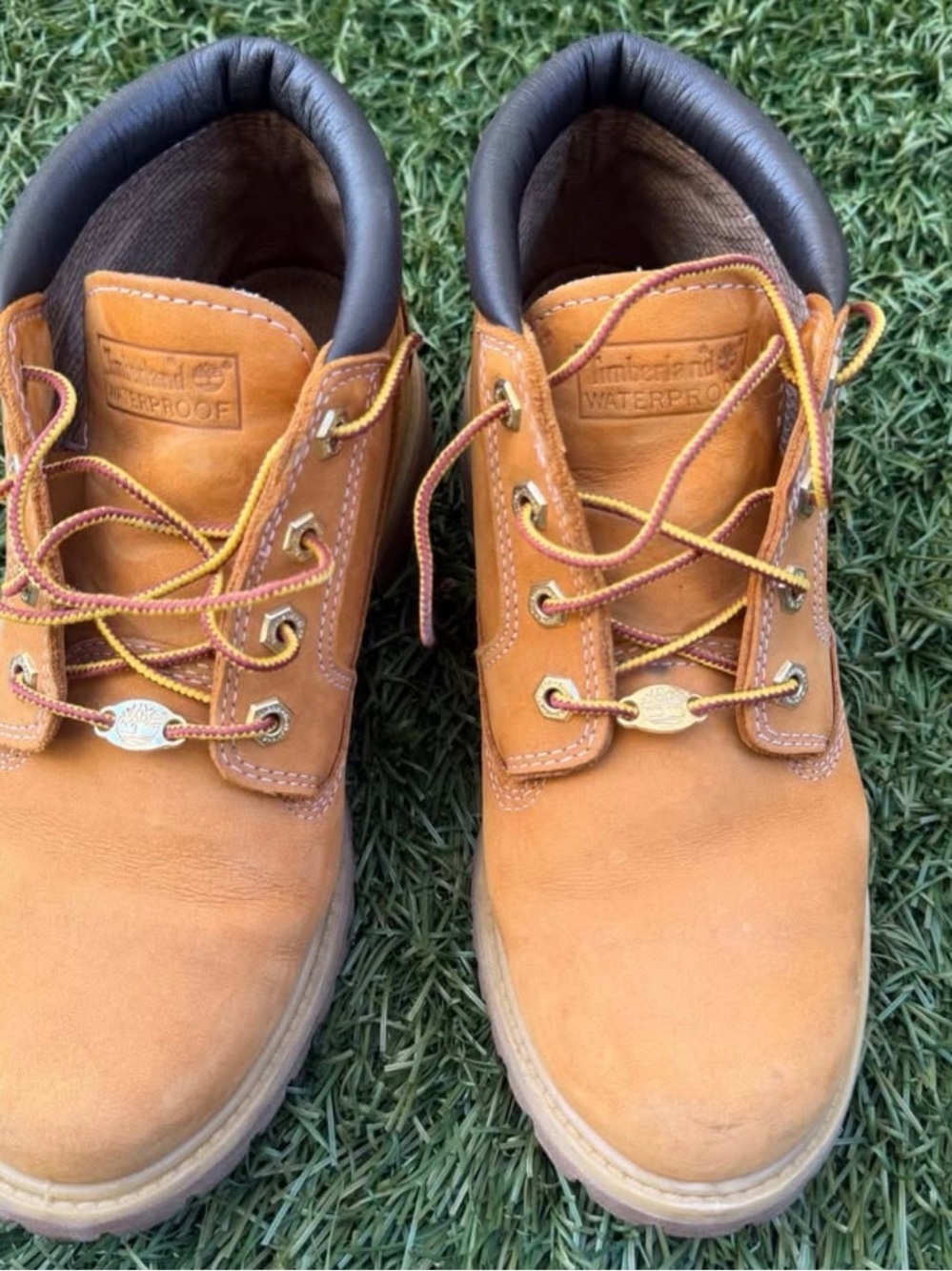 Timberland Wheat Brown Waterproof Work Boots with Dark Collar